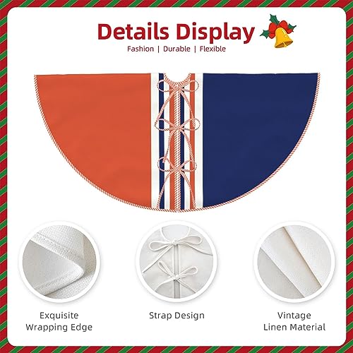 MIZIBAO Christmas Tree Skirt 36 Inch Navy Blue & Orange Stripes (Navy/Orange) - Premium Faux Linen