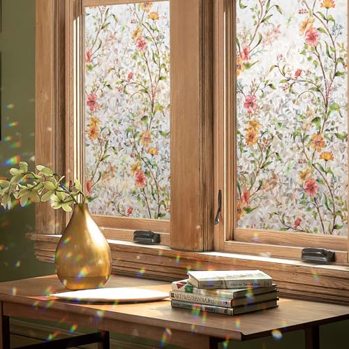 Floral Decorative Window Privacy Film - 3D Static Cling, UV Protection