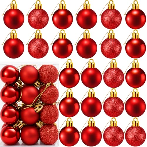 Small Red Christmas Ornaments - 24 Pack 1.2 Inch Shatterproof Mini Tree Balls