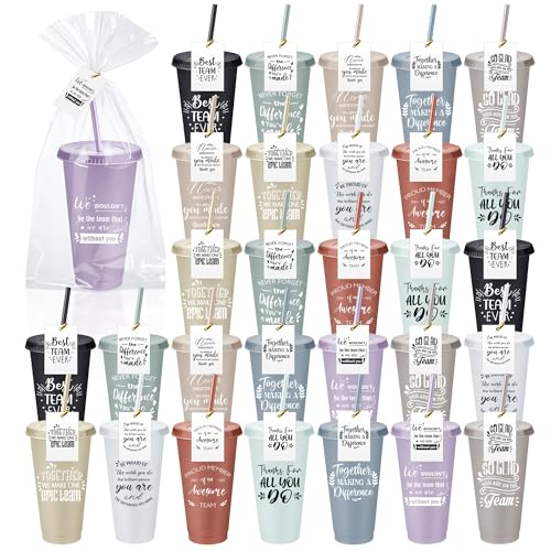 Skylety Employee Appreciation Gift Set Bulk with 30 Dark Colors Tumblers & Cards - Tribute Edition