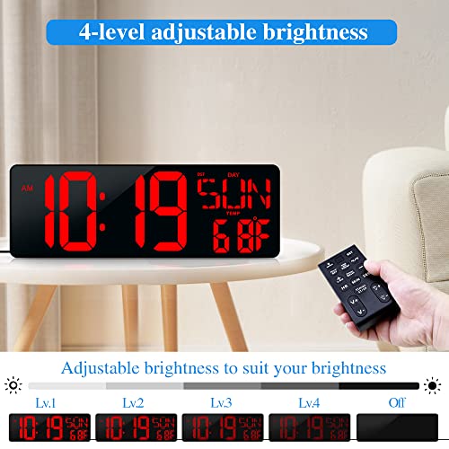 17.2-Inch Large Digital Wall Clock with Remote Control and LED Display