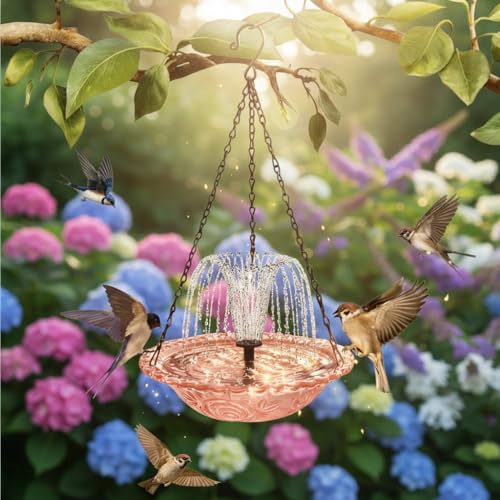 Hanging Solar Bird Bath Fountain with Pump - Outdoor Garden Water Feature