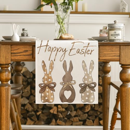Easter Table Runner 13 x 90 Inches Bunny Rabbit Holiday Decor Beige