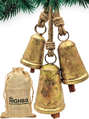 HIGHBIX Set of 3 Giant Harmony Cow Bells Large – Rustic Vintage Wall Hanging Bells