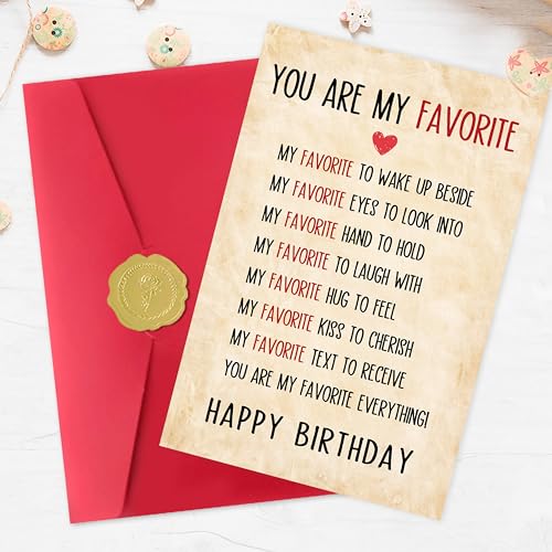 Romantic Birthday Card for Husband Wife - 8x5.3 Inch Linen Greeting Card