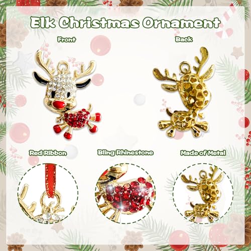 Metal Elk Christmas Ornament with Rhinestones – Hanging Elk Keepsake for Tree