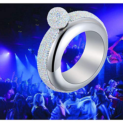 Qingo Silver Rhinestone Lid Bracelet Flask with Funnel 3.5 oz Stainless Steel