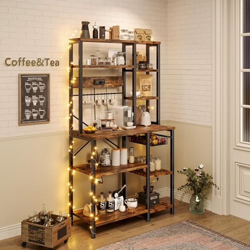 6-Tier Kitchen Bakers Rack with Power Outlet and Storage Shelves