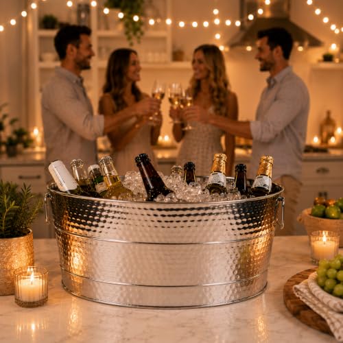 BREKX Heavy-Duty Stainless Steel Beverage Tub - Large Oval Ice Cooler, 25 Qt