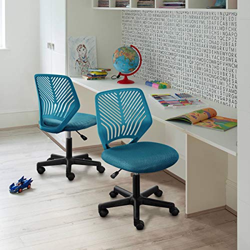 Armless Adjustable Swivel Office Chair, Ergonomic Small Desk Chair, Turquoise