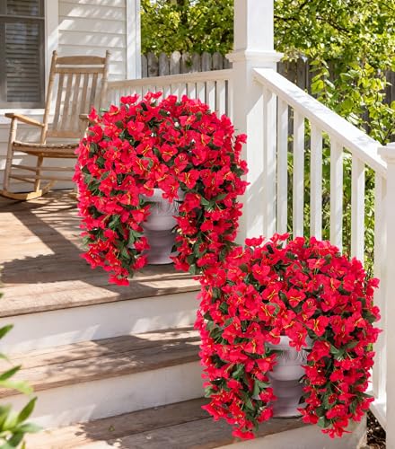 Red Artificial Bougainvillea Trailing Vines - UV Resistant Silk Flowers (2 Pack)