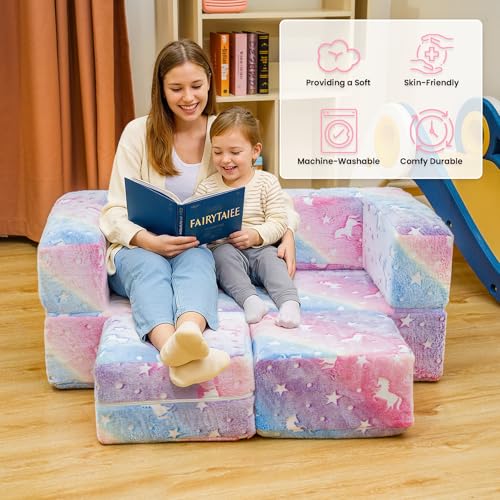 Glow in the Dark Toddler Play Couch - Convertible Foam Lounge for Kids