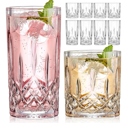 8-Piece Crystal Glassware Set, 11oz Highball and Rocks Whiskey Glasses