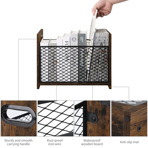 Rustic Metal Magazine Rack, Farmhouse File Storage Basket for Home Office