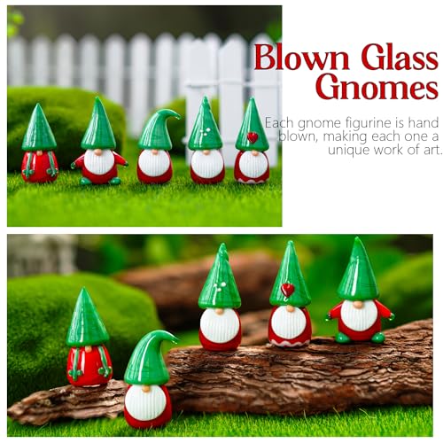 H&D HYALINE & DORA Gnomes Christmas Decorations Ornaments 5Pcs Mini Blown Glass Gnomes Figurines Handmade Glass Xmas Figurines for Tree, Santa and Gnome Party Supplies