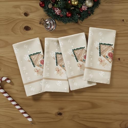 Avanti 60" x 120" Rectangular Holiday Tablecloth - Gingerbread Village Pattern