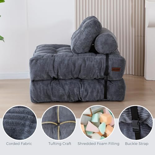 Folding Sofa Bed Convertible Chair with Lumbar Pillow, Dark Grey