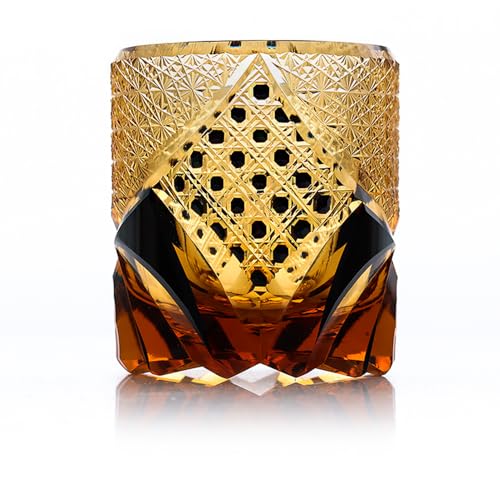 JINZHI Edo Kiriko Hand-Carved Gold Sake Glass Cup - Japanese Artisan Crystal Barware