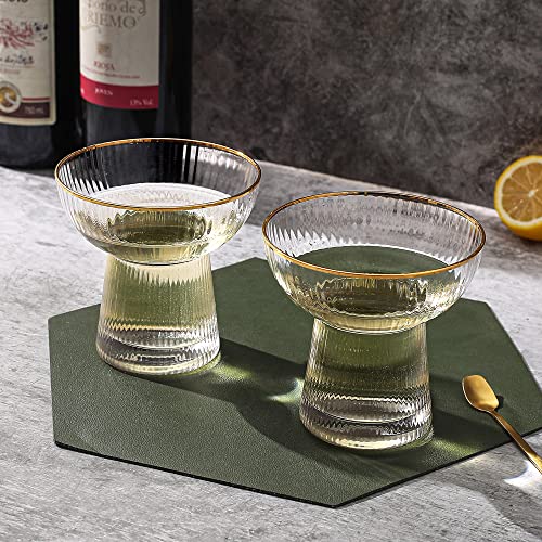 Lysenn Gold Rim Stemless Margarita Glasses Set of 2, 10oz Cocktail Glasses