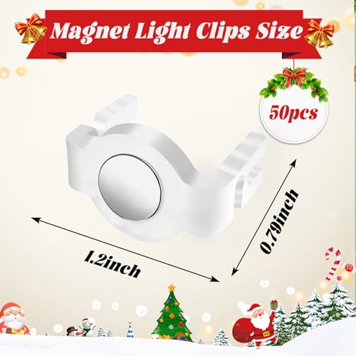 UQM 50 Pack Magnetic Christmas Light Clips - Round Clear, Strong Magnet for C7 C9 Sockets