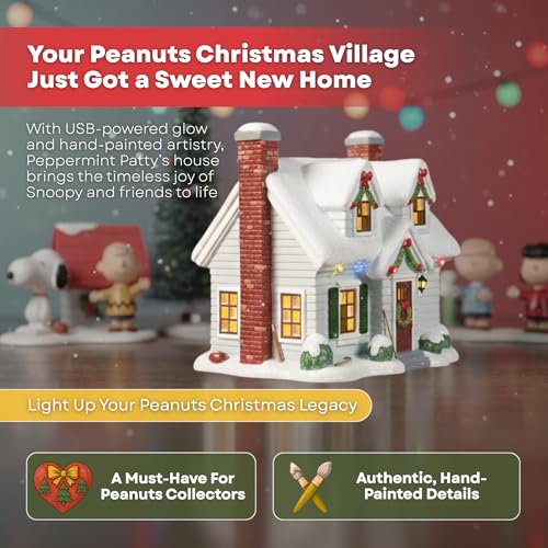 Department 56 Peanuts Christmas Village Peppermint Patty House - Lighted Ceramic Collectible with USB