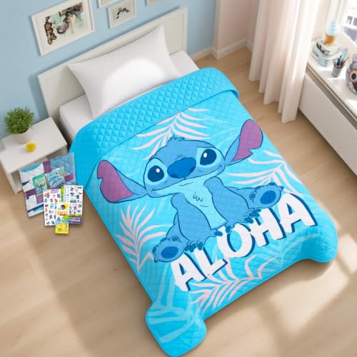 Disney Stitch Twin Bedspread Set for Kids – Quilted Bedding with Stickers & Accessories