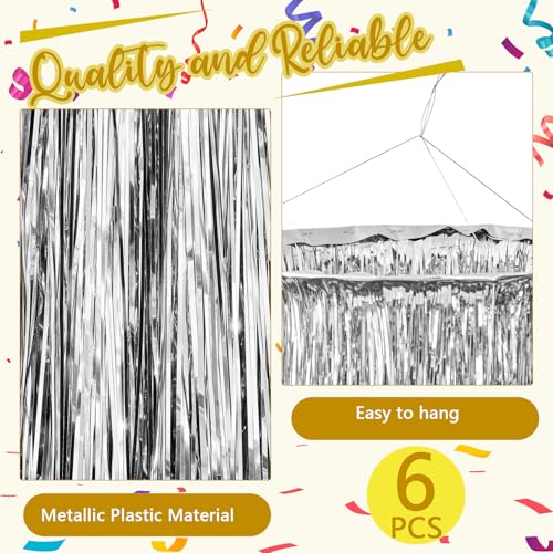 6-Pack 3-Tier Silver Metallic Tinsel Chandelier Hanging Decor, 4 Ft