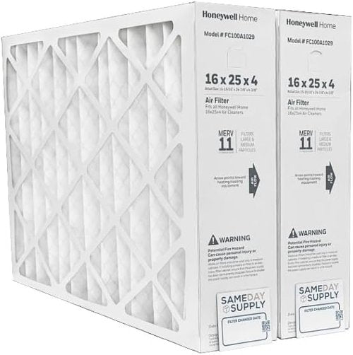 Honeywell FC100A1029 Pleated Air Filter - MERV 11, 16" x 25" x 4" | 2-Pack with Change Reminder