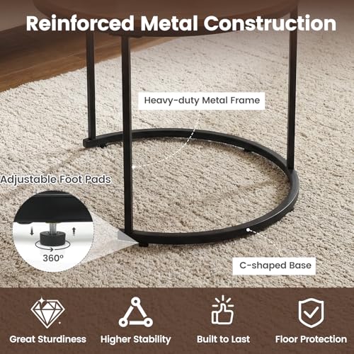 Nesting Coffee Table Set of 2, Round Wooden Stacking End Tables