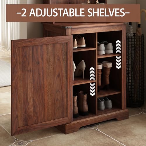 Farmhouse Hall Tree with Shoe Storage Bench, 6 Cubbies & 4 Coat Hooks, Brown