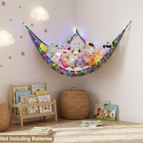 Stuffed Animal Hammock with LED Lights - Corner Toy Storage Organizer