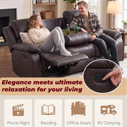 3-Piece Leather Recliner Sofa Set with Storage and Cup Holders