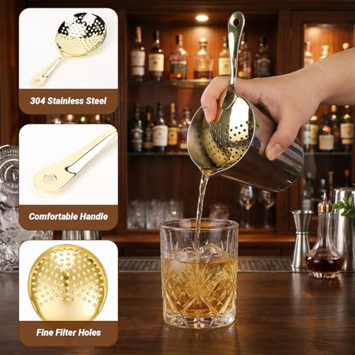 AIZOE Gold Cocktail Strainer Set - 3 Pcs Bar Tools for Drinks & Bartending