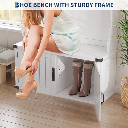 Farmhouse Entryway Hall Tree with Bench, Shoe Storage, and Coat Rack