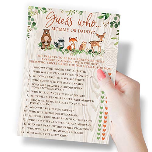 Woodland Forest Animal Baby Shower Guess Who Game Cards, 50 Pack