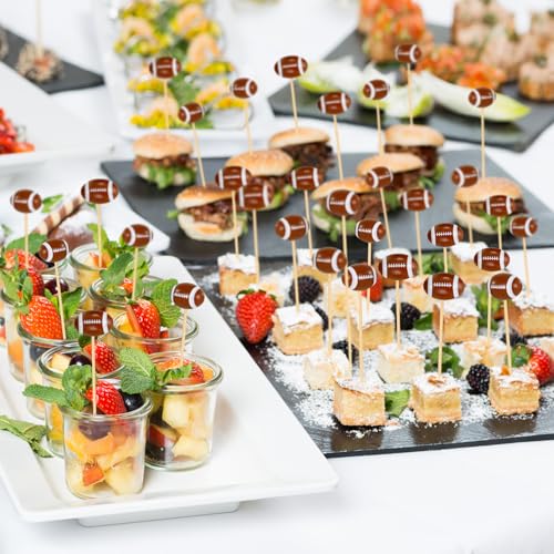 KINYFY Football 3D Cocktail Picks - 100 Long Bamboo Toothpicks for Party Decorations