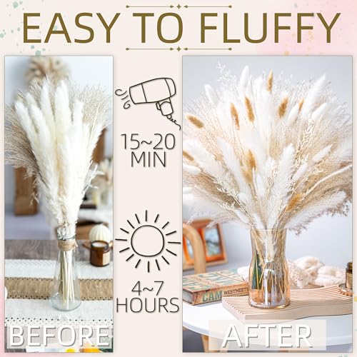 95-Piece Natural Dried Pampas Grass Bouquet for Boho Home Decor