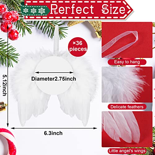 Amyhill 72 Pcs Christmas Angel Wings Sublimation Ornaments, Round Style - 36 Wings + 36 Blank Ornaments