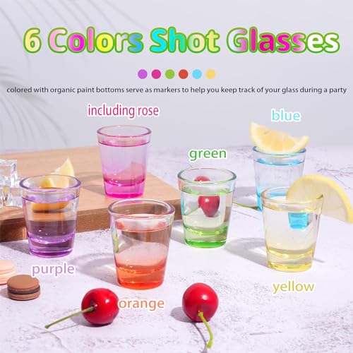 Colorful 6 Pack Shot Glass Set 1.5 oz Heavy Base for Vodka Whiskey Tequila