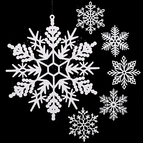 12-Pack 12" Glitter Snowflake Ornaments - Large Plastic Winter Decor