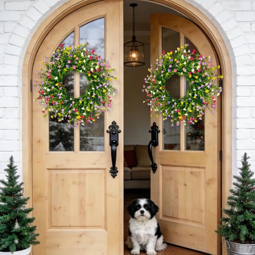22-Inch Artificial Floral Wreath for Front Door - Colorful Spring Farmhouse