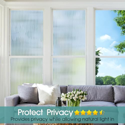 3D Fluted Glass Window Privacy Film | UV Blocking Adhesive, 17.5"x78.7"