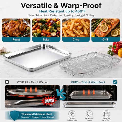 Large Stainless Steel Air Fryer Basket and Tray Set for Oven, 18" x 13"