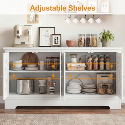 56-Inch Modern Sideboard Buffet Cabinet with 4 Doors and Adjustable Shelves