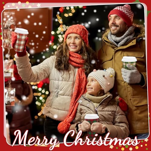 JarThenaAMCS 16 oz Christmas Buffalo Plaid Disposable Coffee Cups with Lids, 48 Pcs