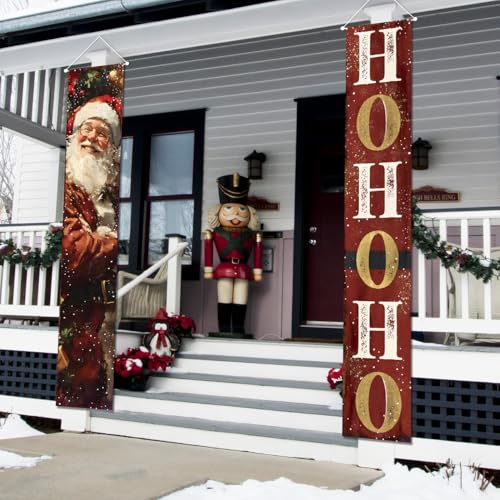 Christmas Door Banner with Santa & 'Ho Ho Ho' - 2 Pack Holiday Porch Decorations