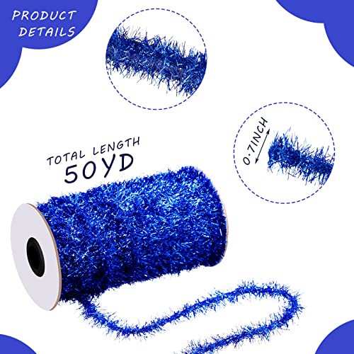 Blue Metallic Christmas Tinsel Garland - 50 Yard Thin Twist Garland