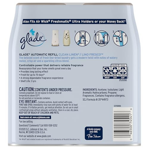Glade Automatic Spray Air Freshener Refill Clean Linen 6.2 Oz 2 Count