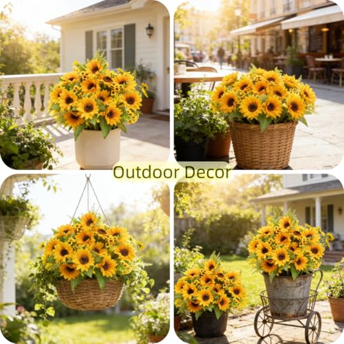 Artificial Silk Sunflowers Bouquet - UV Resistant Outdoor Decor (2 Pack)