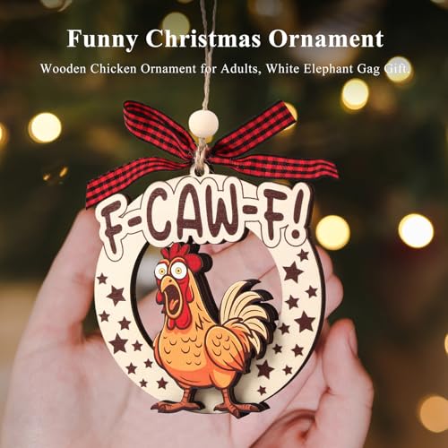 Fynleka Wooden Chicken Christmas Ornament - Farmhouse Holiday Decor for Adults & Chicken Lovers
